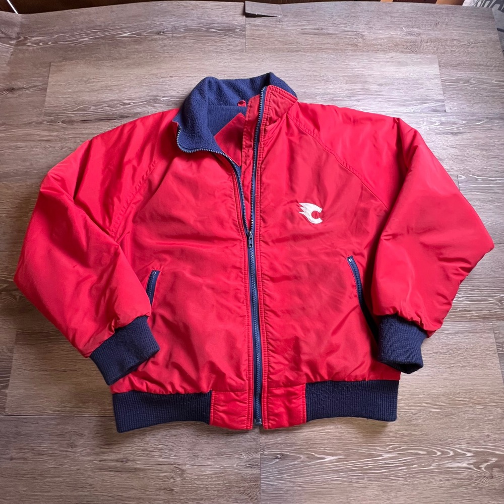 Vintage Bomber Jacket Mens XL Red Navy Fleece Lined Full Zip Windbreaker AV24